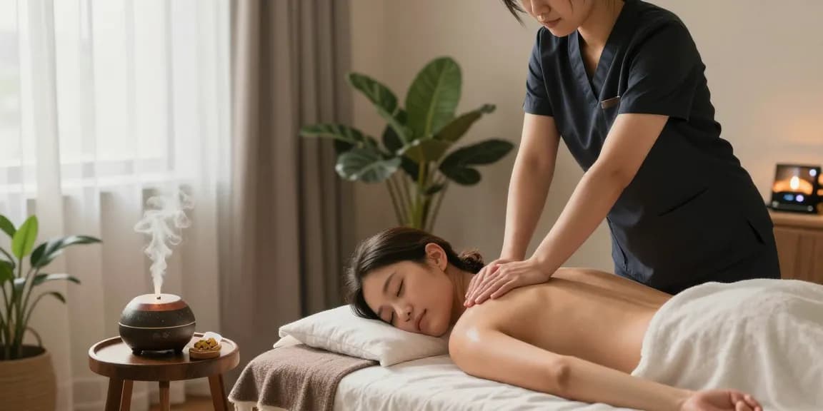 Enjoying a soothing 화성출장마사지 in a tranquil wellness environment