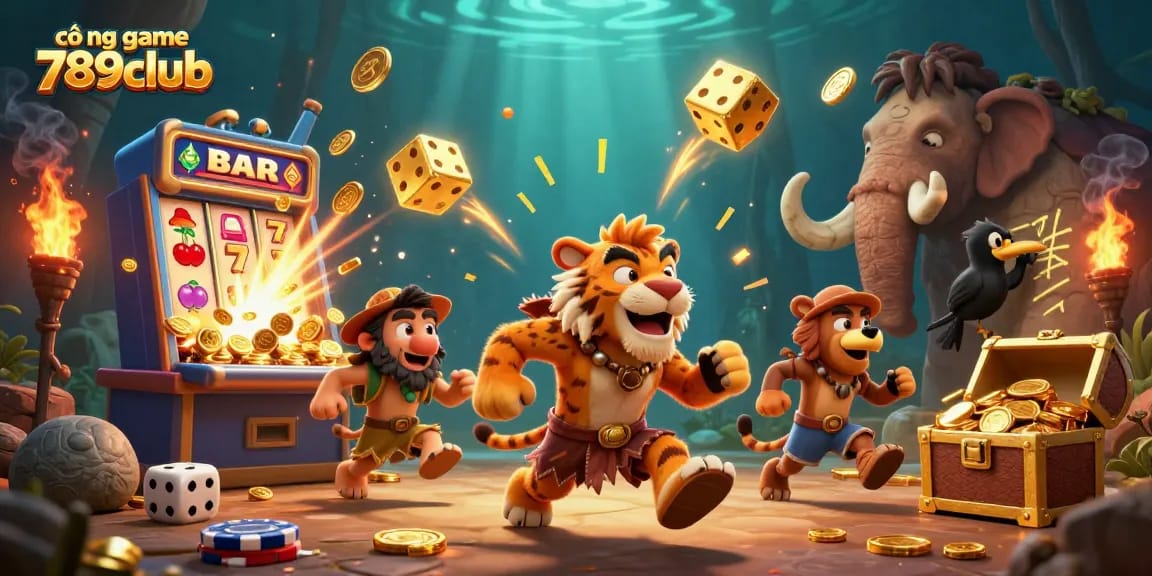 Play exciting games at cổng game 789club with 3D characters in a vibrant casino scene.