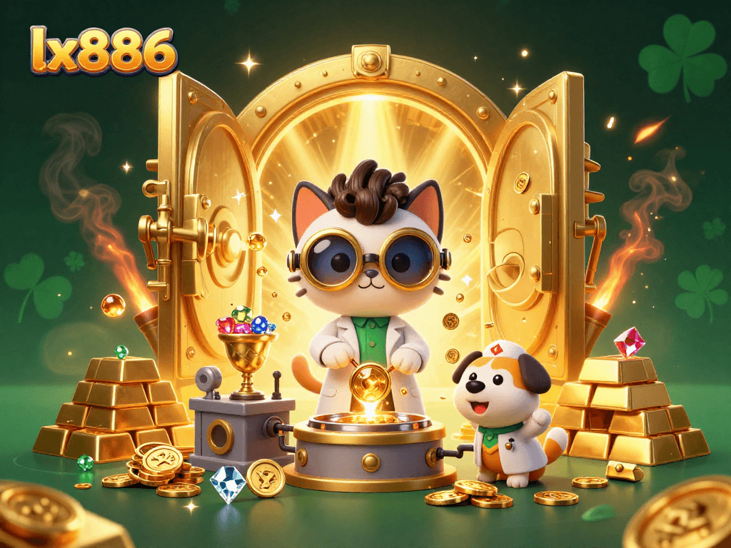 Spin and win at lx886 with vibrant casino-themed illustration full of treasures and excitement.
