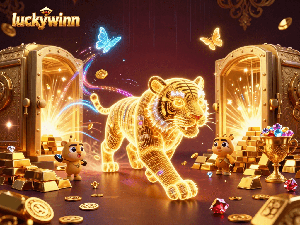Luckywinn's golden tiger ignites the digital casino realm with radiant treasures.