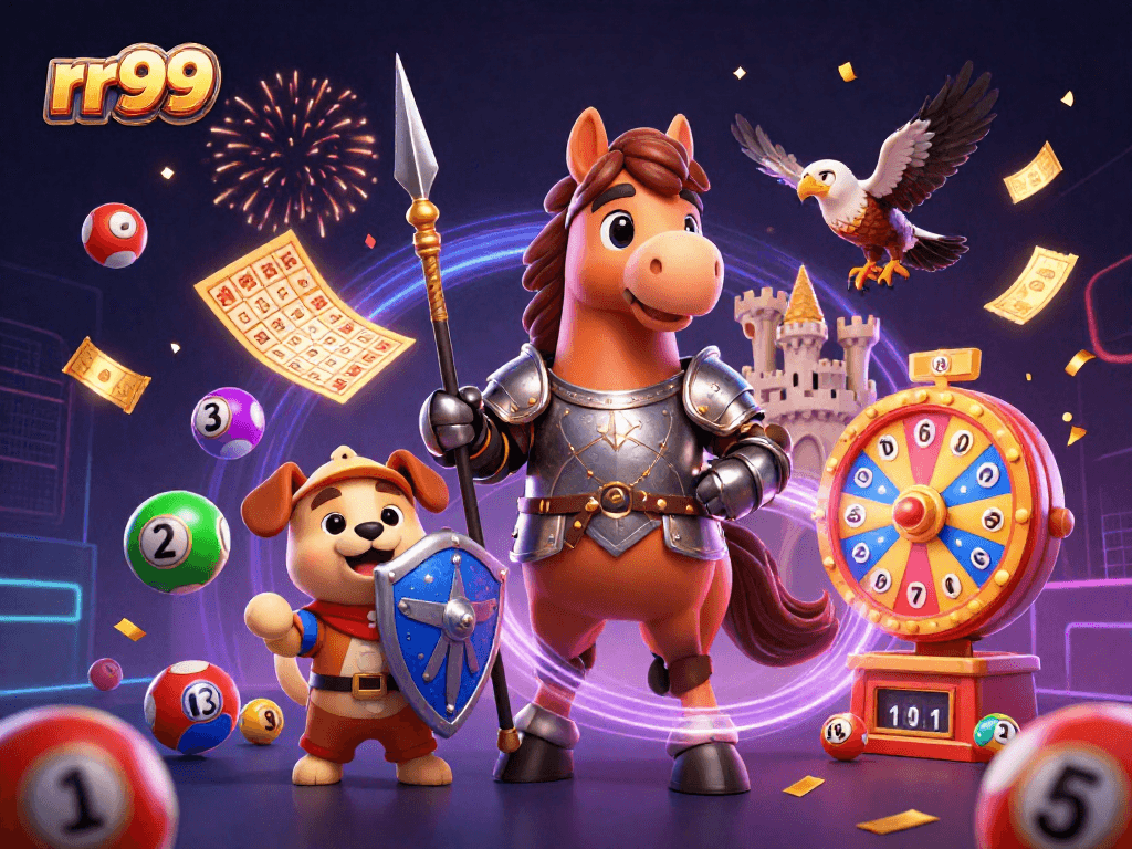 rr99 players enjoy dynamic lottery elements in a vibrant 3D casino scene