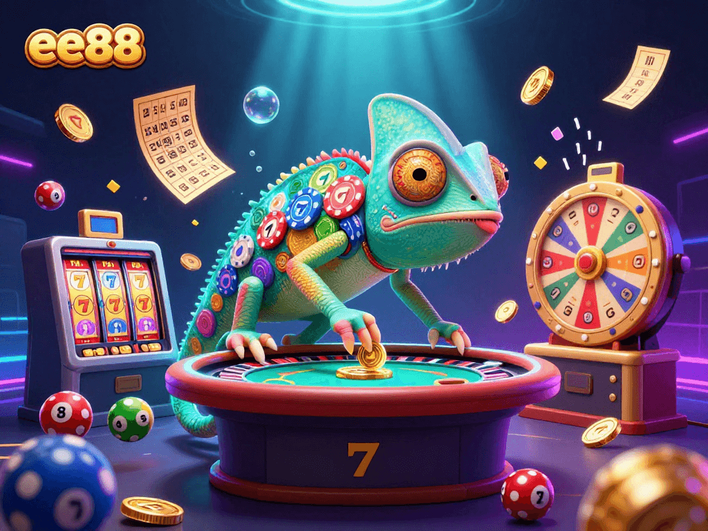 ee88 players spin slot reels and win big surrounded by vibrant and dynamic casino elements
