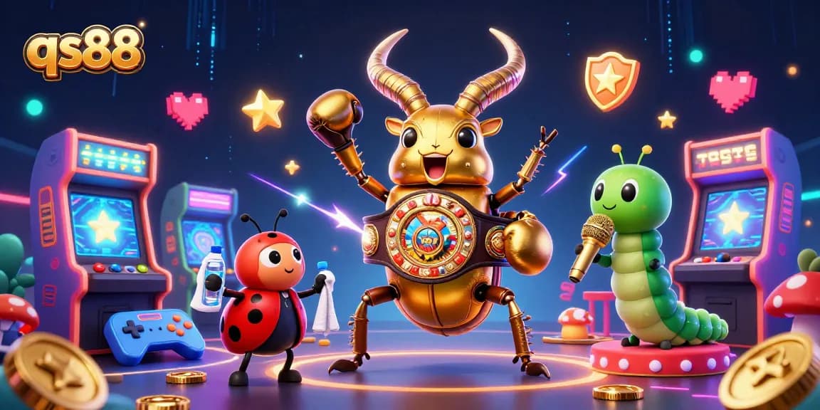 Engage with qs88's vibrant casino world featuring a giant stag beetle in action.