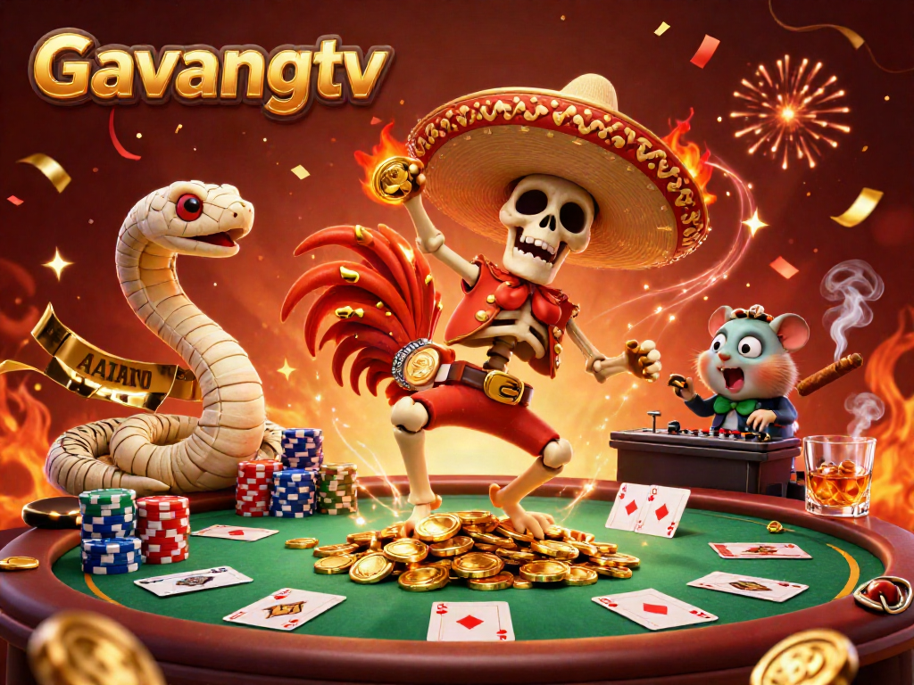 Celebrate victory with Gavangtv’s vibrant 3D scene featuring gambling excitement and colorful characters.