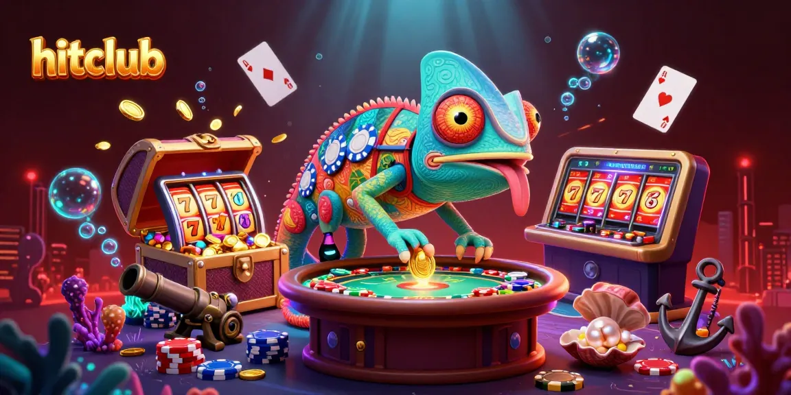 Experience hitclub's vibrant casino scene with a chameleon owner and dynamic slot elements.