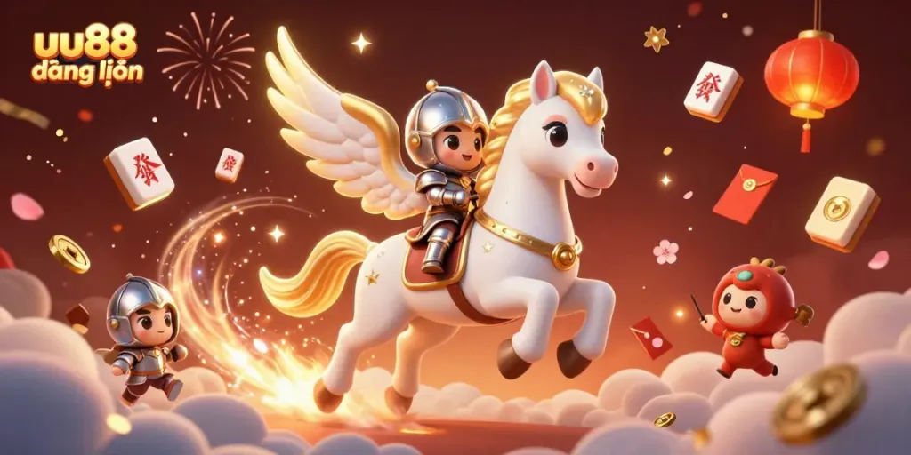 Engage with the exciting uu88 đăng nhập experience as a 3D celestial horse and knight embark on an adventure surrounded by casino elements.
