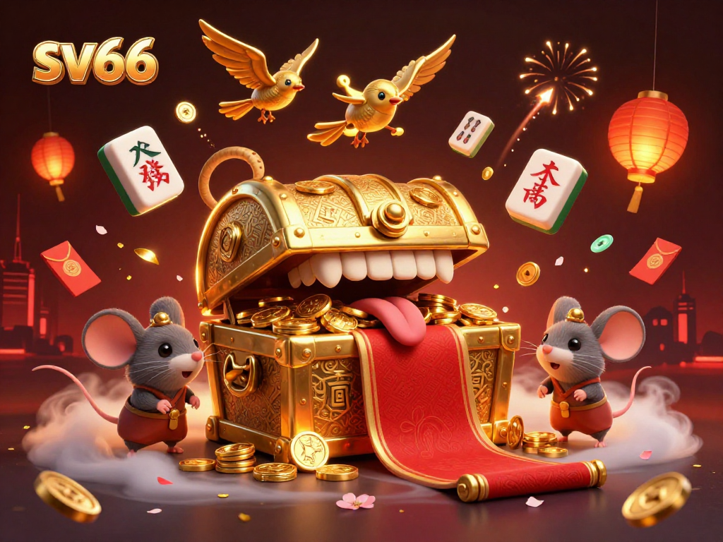 Spin the reels with sv66, tempting adventurer mice towards golden treasures in a vibrant casino setting.