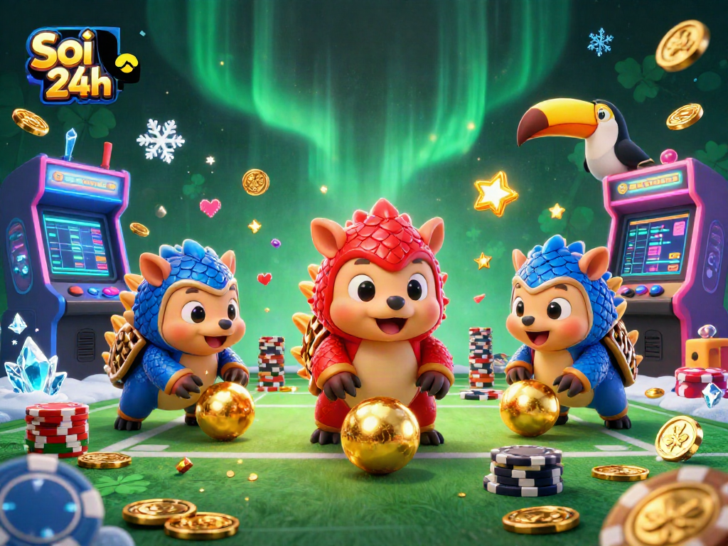 Soi cầu 24h animates with rival pangolins engaging in a lively game of chance among vibrant casino elements.