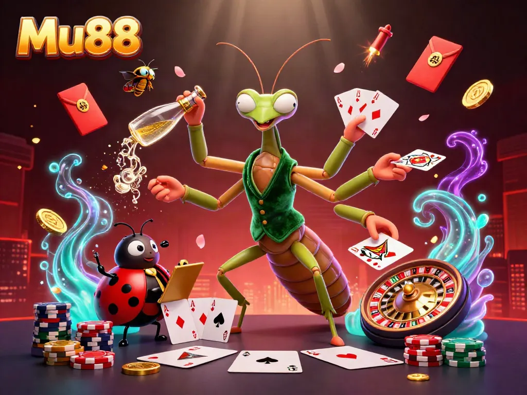 Mu88 brings excitement to the table with dynamic gaming action featuring cartoon characters in a vibrant casino setting.