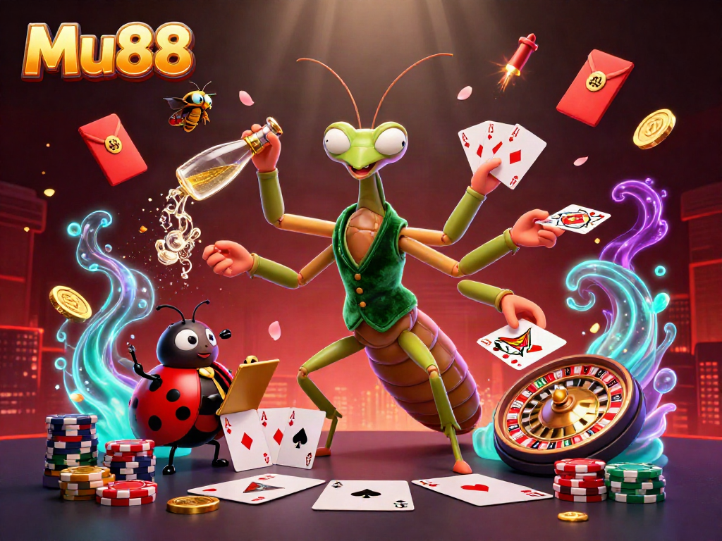Mu88 brings excitement to the table with dynamic gaming action featuring cartoon characters in a vibrant casino setting.