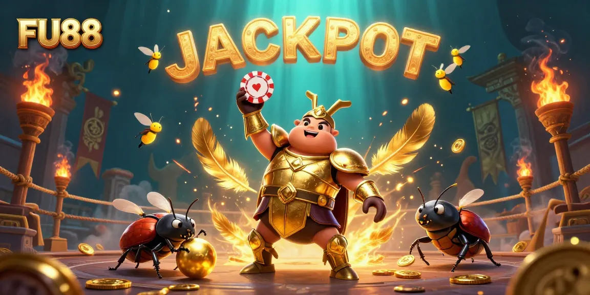 Experience the excitement of betting with FU88's vibrant 3D illustration showcasing a victorious beetle character.