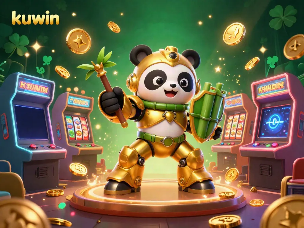 Experience the thrill of kuwin with a golden panda pilot in a bustling casino scene full of vibrant game elements and excitement.