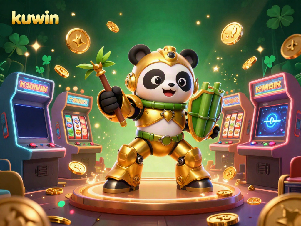 Experience the thrill of kuwin with a golden panda pilot in a bustling casino scene full of vibrant game elements and excitement.