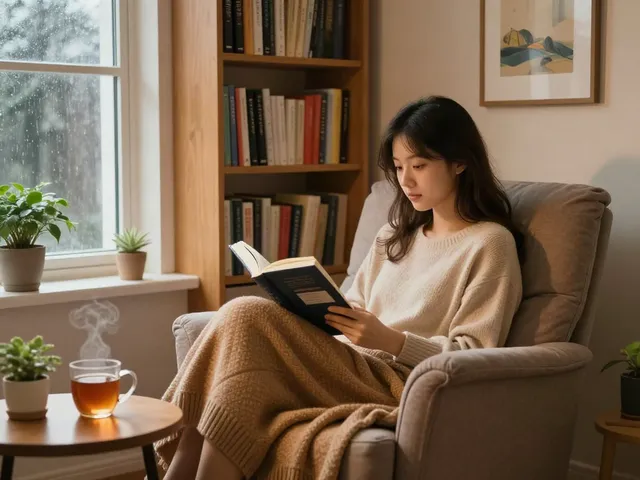 Cozy reading nook with person enjoying a book and tea, embodying the essence of read moreÂ…