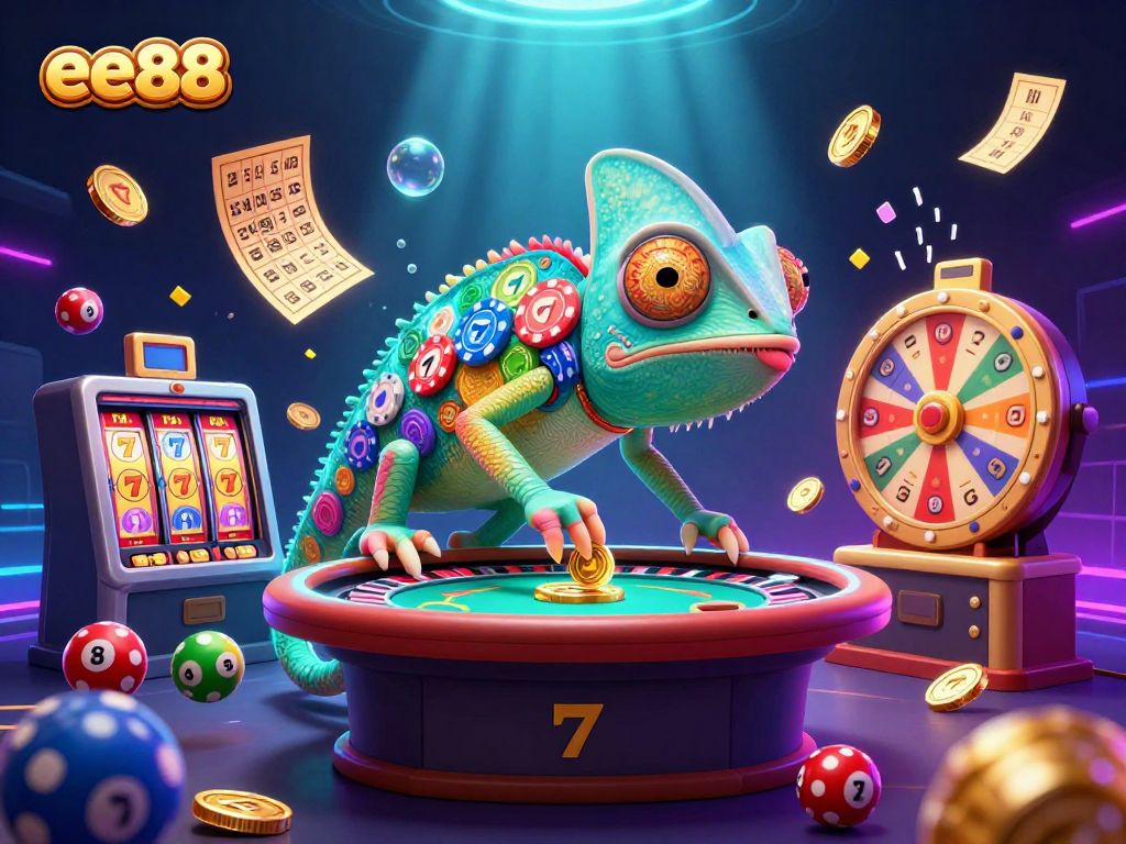 ee88 players spin slot reels and win big surrounded by vibrant and dynamic casino elements