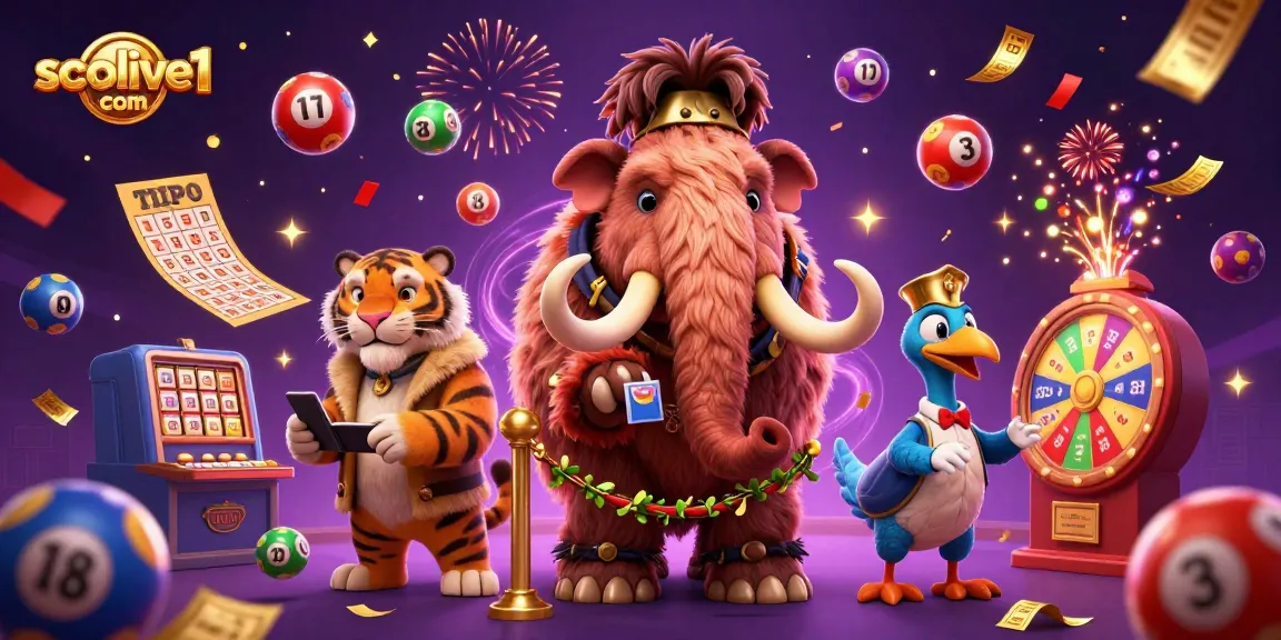 Experience excitement with the socolive1 com bouncy lottery scene featuring a mammoth bouncer, a saber-tooth tiger, and colorful balls.