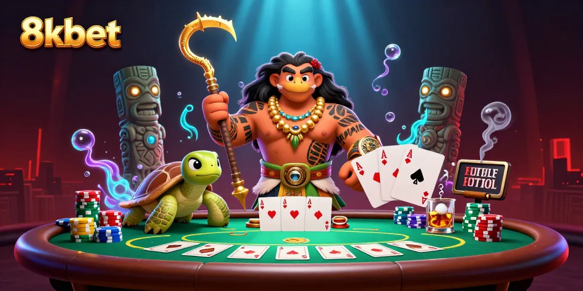Engage with the vibrant world of 8xbet, showcasing a lively casino atmosphere with poker elements and rich details.