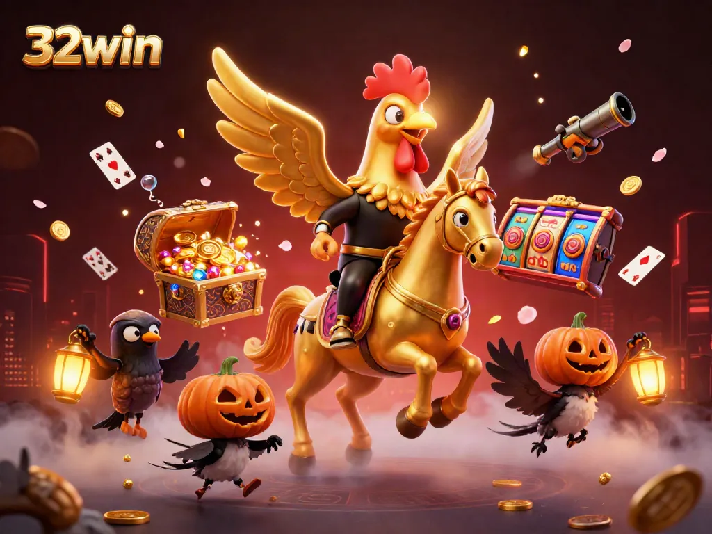 Experience thrilling moments of winning at 32win with a vibrant casino scene packed with games and treasures.