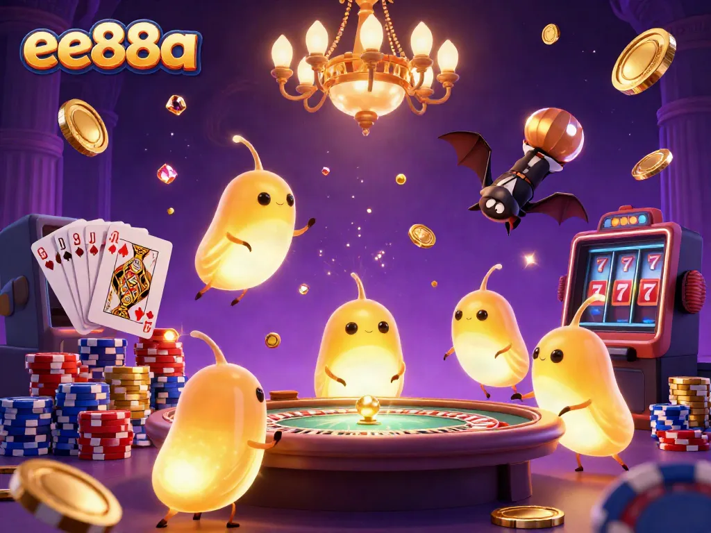 Engage in exciting gaming action with ee88a's vibrant 3D casino scene featuring illuminating glowworms and stunning game elements.