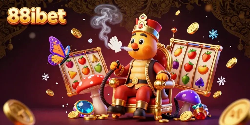 Experience the exciting world of 88ibet through a vibrant 3D illustration showcasing a whimsical caterpillar master amidst slot reels and jackpots.