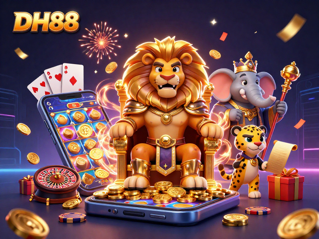 Experience the excitement of DH88 with vibrant slot games and dynamic characters in a captivating 3D illustration.
