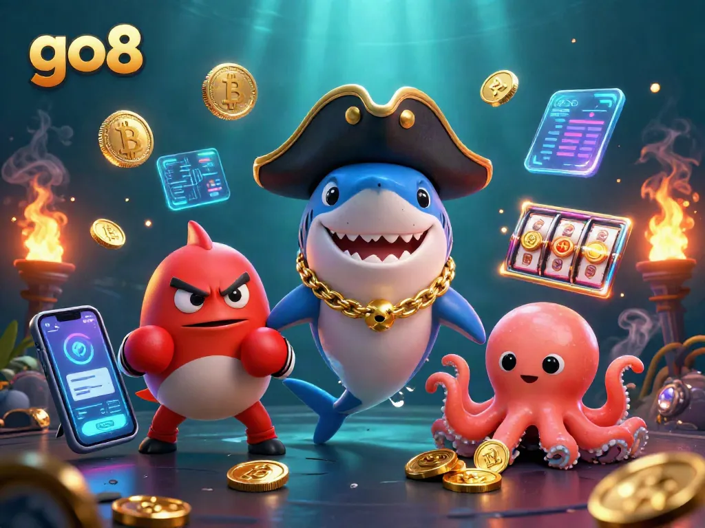 Experience the thrill of go8 casino games with rich illustrations of sharks, pufferfish, and octopuses.