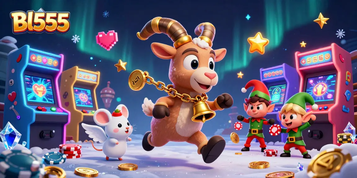 Bl555 offers thrilling gameplay with a lively casino scene featuring Krampus goat and mischievous elves.