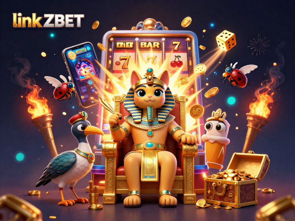 Experience excitement with link ZBET, featuring a pharaoh cat amidst a jackpot of casino games.