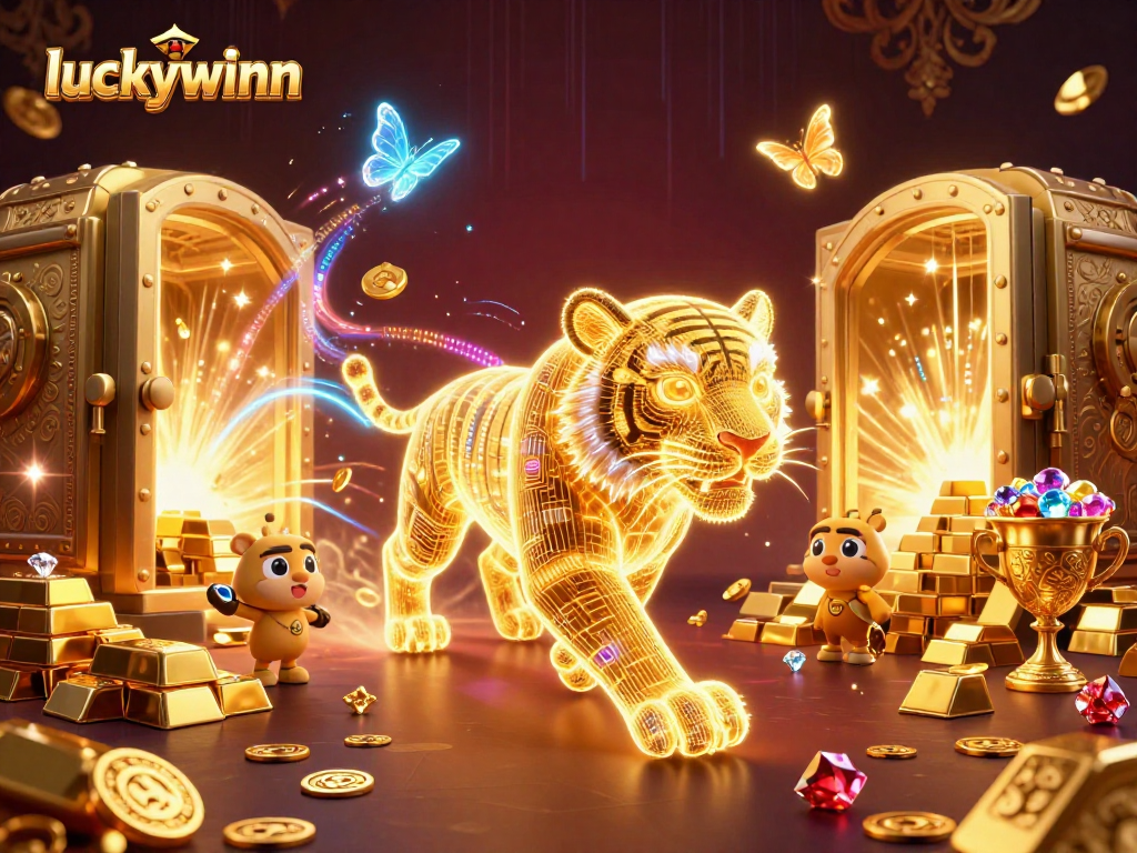 Luckywinn's golden tiger ignites the digital casino realm with radiant treasures.