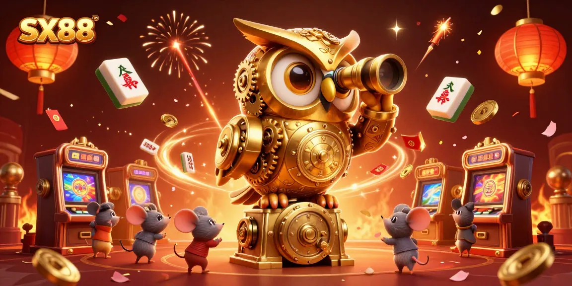 Experience the thrill of SX88 with a vibrant casino scene featuring unique characters and festive elements.
