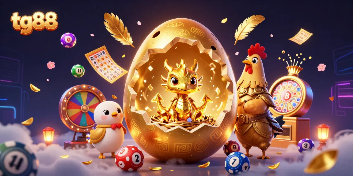 Experience thrilling games at tg88 with a golden dragon and poker chip nest in a vibrant casino scene