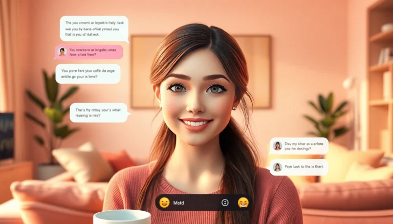 Interactive AI girlfriend in a cozy living room setting, showcasing engaging conversation.