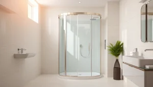 Elegante duschkabine 100x100 pendeltür in modernem Badezimmerdesign ist der Blickpunkt.