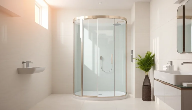 Elegante duschkabine 100x100 pendeltür in modernem Badezimmerdesign ist der Blickpunkt.