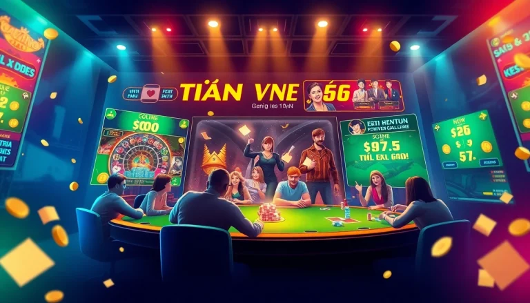 Engaging scene of online card gaming on topgamebaidoithuong.mx, featuring vibrant colors and diverse players celebrating wins.
