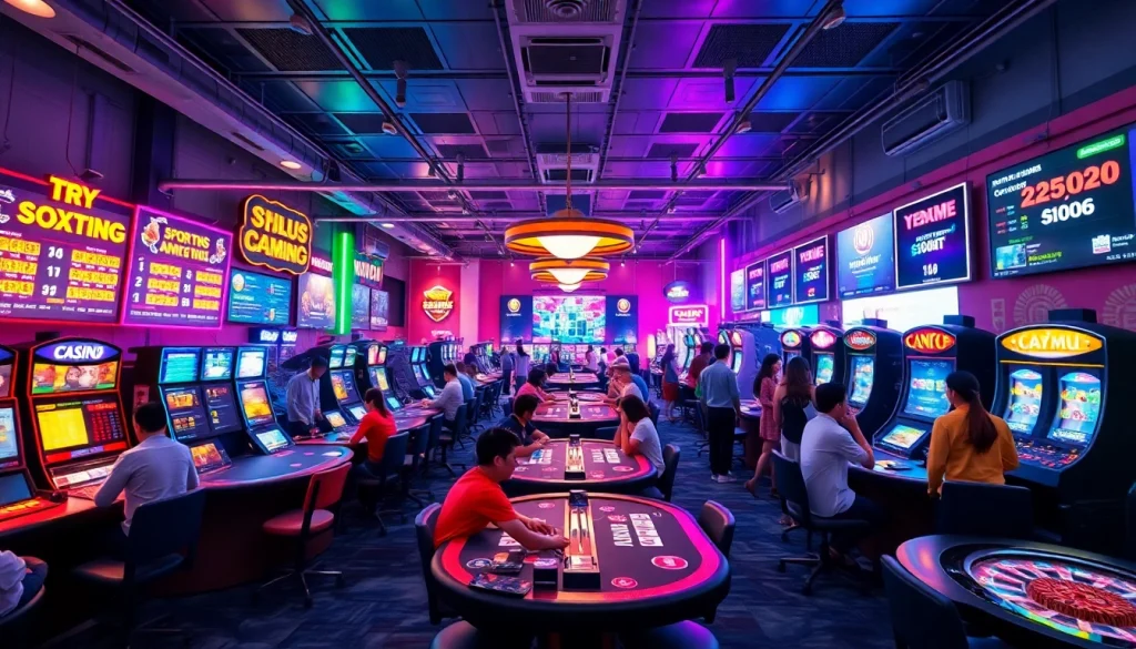 Exciting gaming atmosphere at winvn88.live showcasing casino tables and sports betting.