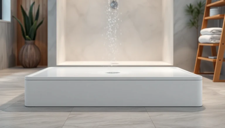 Stylish shower base shower featured in a modern bathroom, showcasing elegant design and smooth lines.