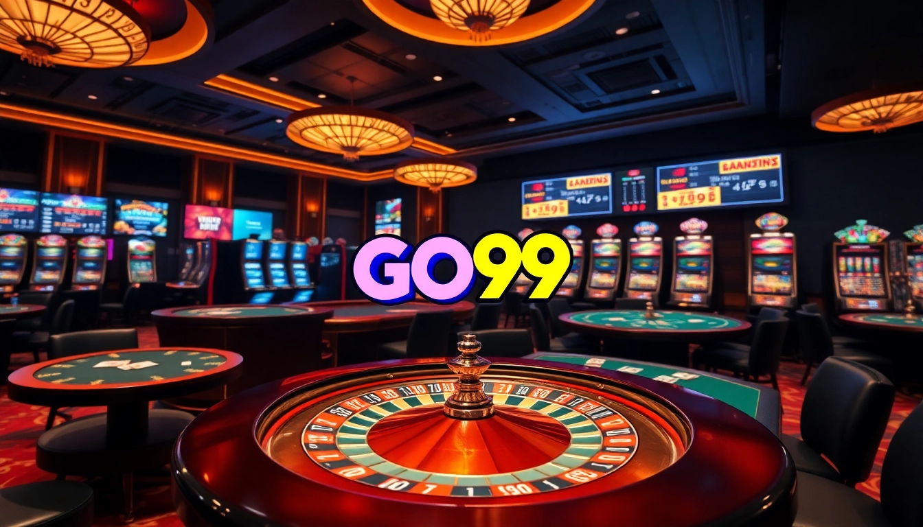 Experience the thrill of gaming at GO99 with colorful tables and vibrant casino atmosphere.