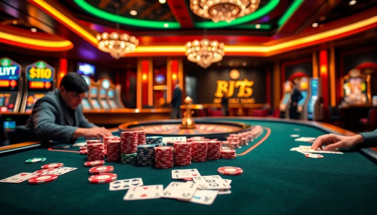 Engage in thrilling poker action at https://11win.black/ with vibrant chips and casino ambiance.