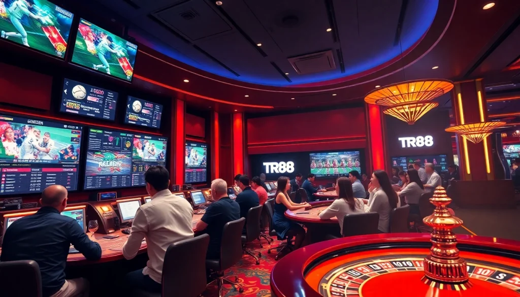 Betting excitement at thể thao TR88 as gamblers engage with live sports events.