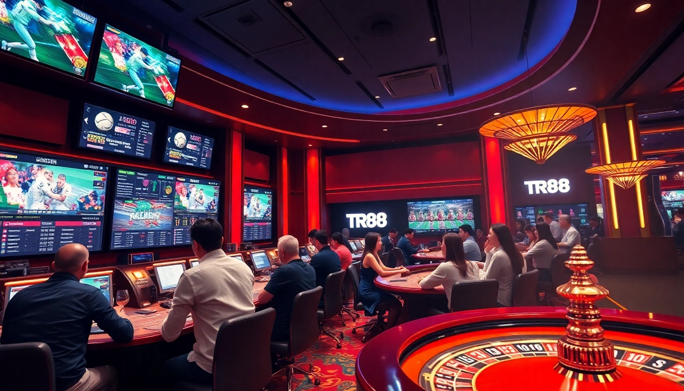 Betting excitement at thể thao TR88 as gamblers engage with live sports events.