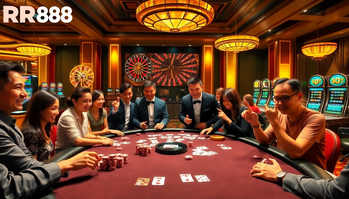 Experience exhilarating poker gameplay at Nhà Cái RR88 with vibrant casino visuals and engaging atmosphere.