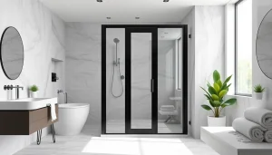 Discover modern black frame shower doors enhancing luxury bathroom design.