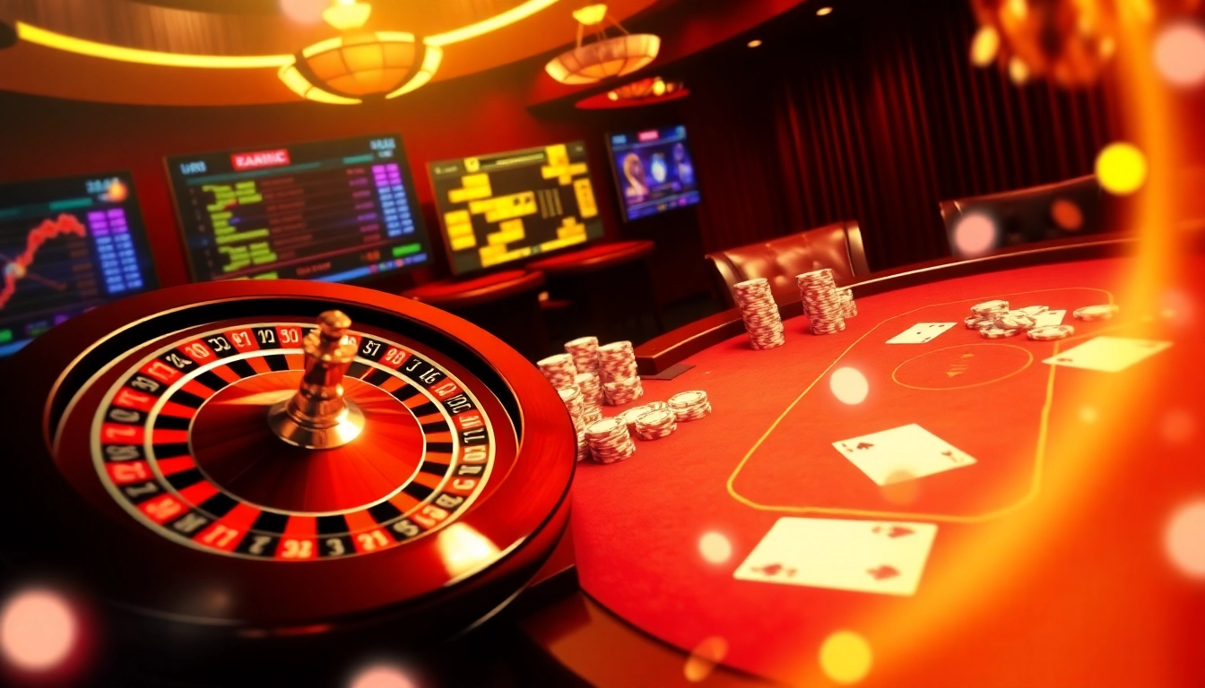 Kuwin online casino scene with poker chips and a roulette wheel highlighting luxurious betting.