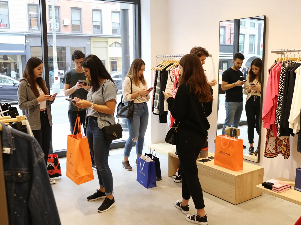 Excited shoppers discovering trendy fashion pieces at a Sunwin boutique.