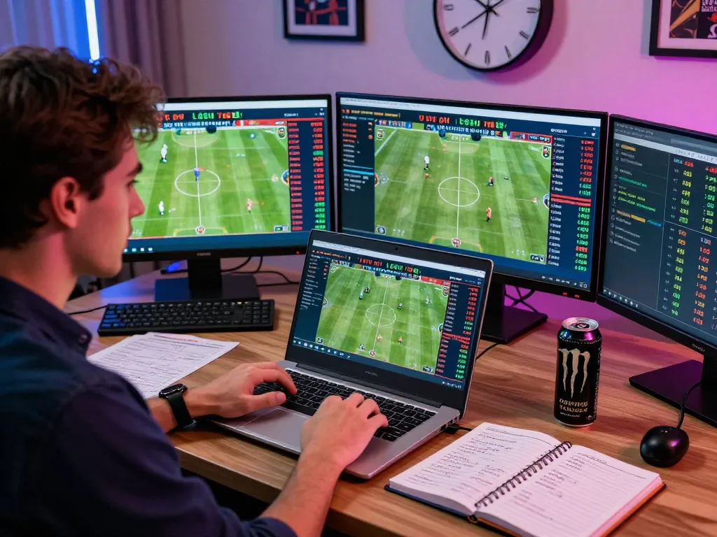 Analyzing tỷ lệ kèo nhà cái 5 during an intense sports betting session with live odds on screens.
