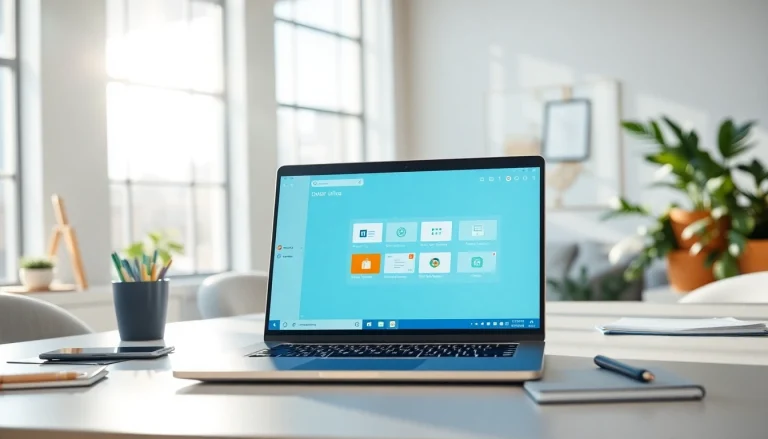 现代办公室环境中展示的WPS Office在笔记本电脑上。