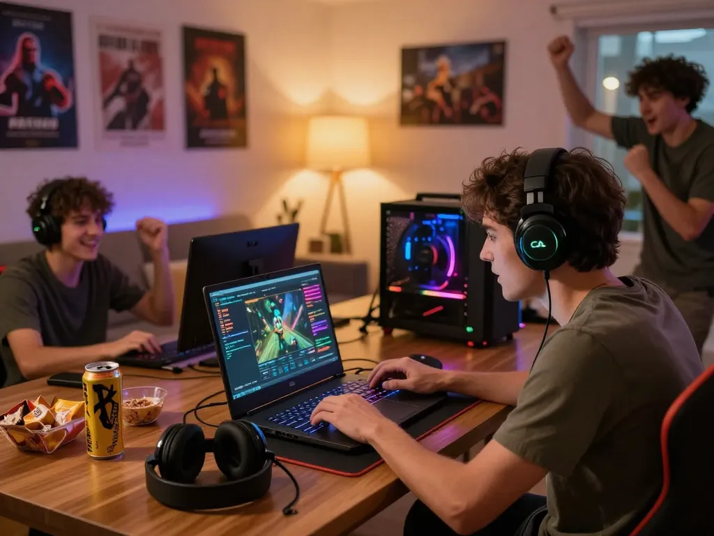 Engaging scene of a gamer enjoying the rik vip online gaming experience with friends in a vibrant setting.