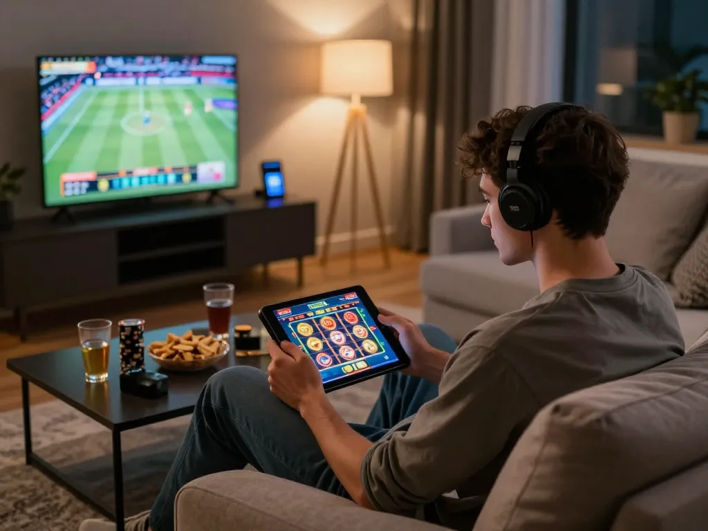 Engaging home casino gaming scene featuring 789club platform with vibrant slots and blackjack tables.
