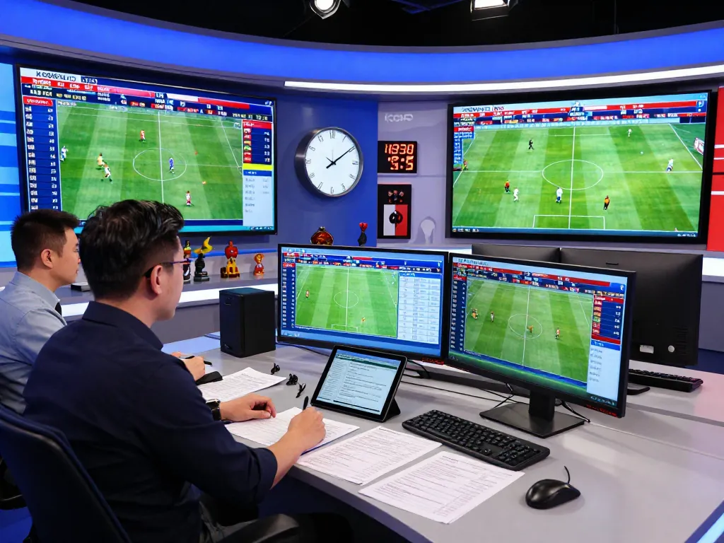 Real-time soccer updates featuring live KQBD scores and analysis in a sports newsroom.